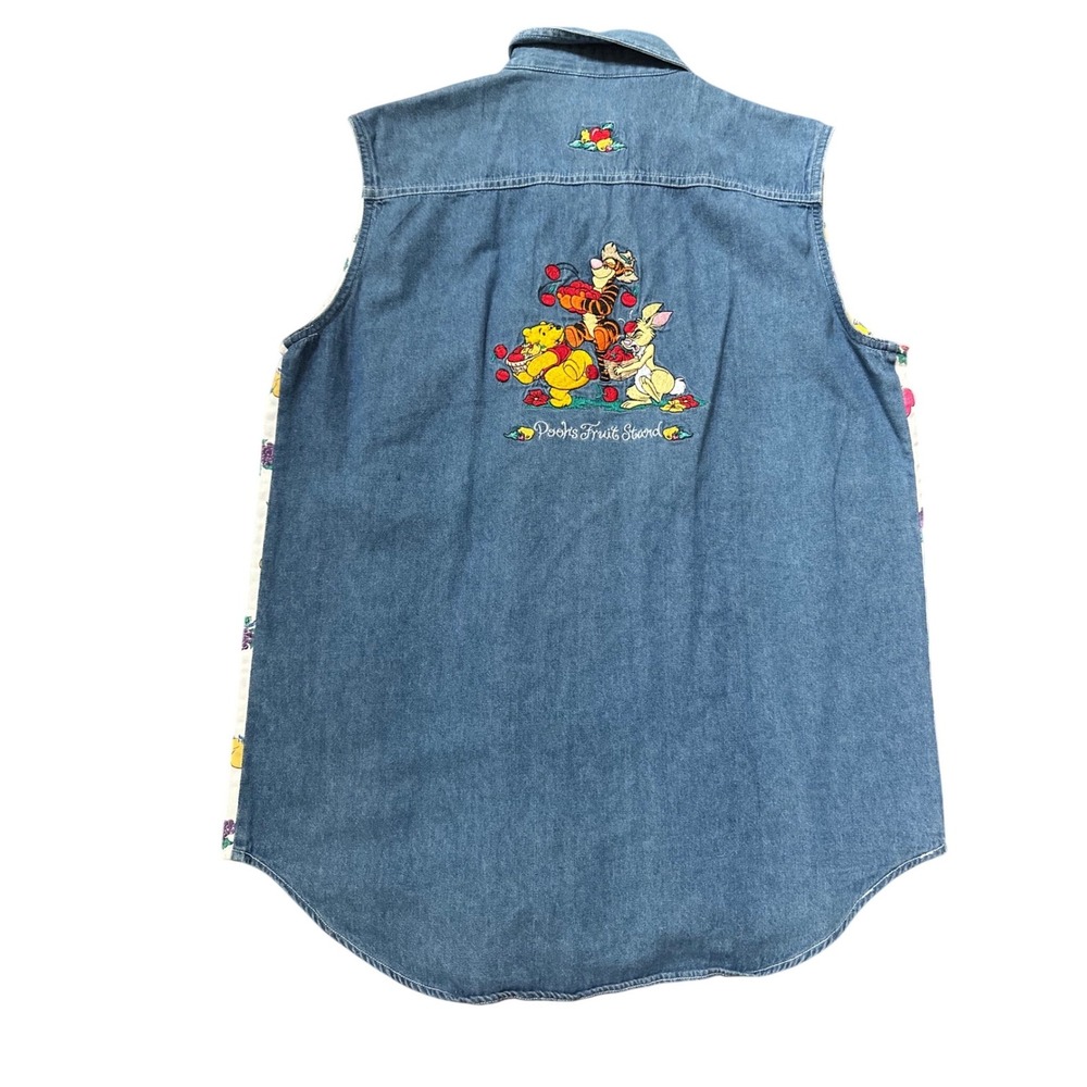 Vintage 90's Disney Store Winnie the Pooh Chambray Denim Flora Vest Size Large